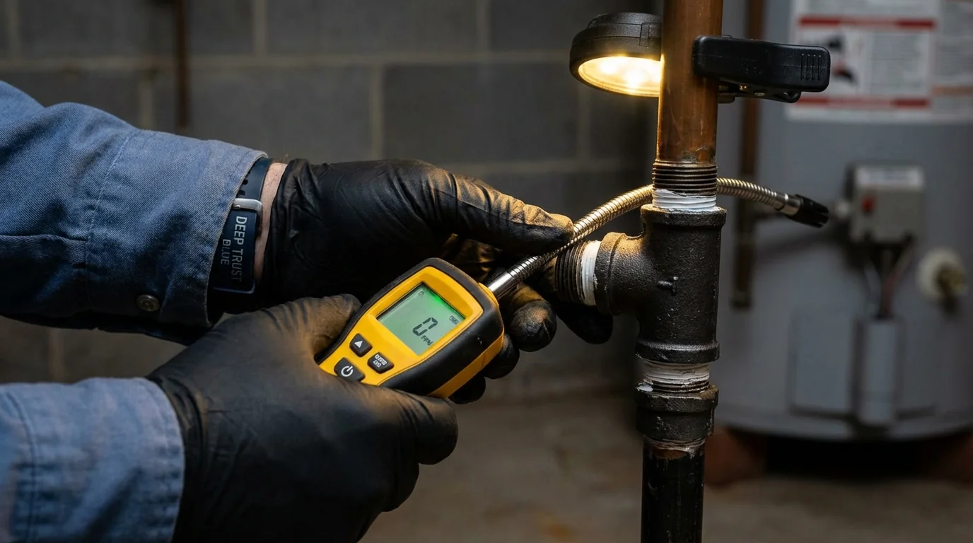 Gas leak detection with electronic sniffer by Johns Plumbing LLC in Dysart